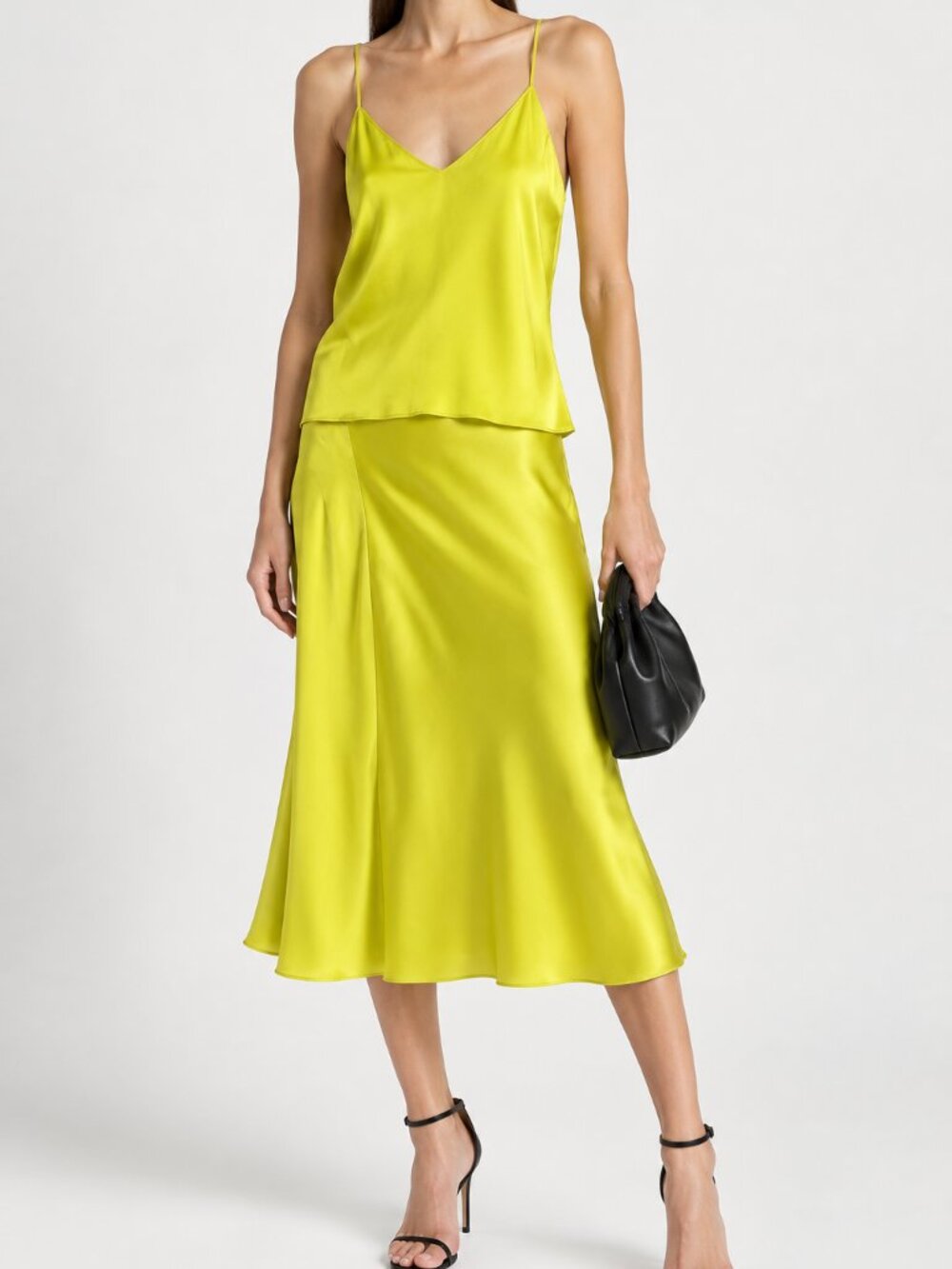 Rag & Bone Chartreuse 100% Silk Cami & Midi Skirt Set